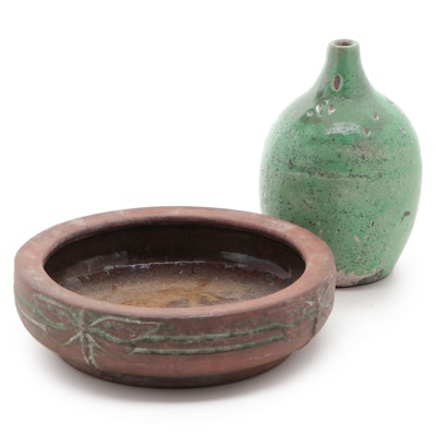 American Art Pottery Vase and Planter Bowl, Early to Mid-20th Century