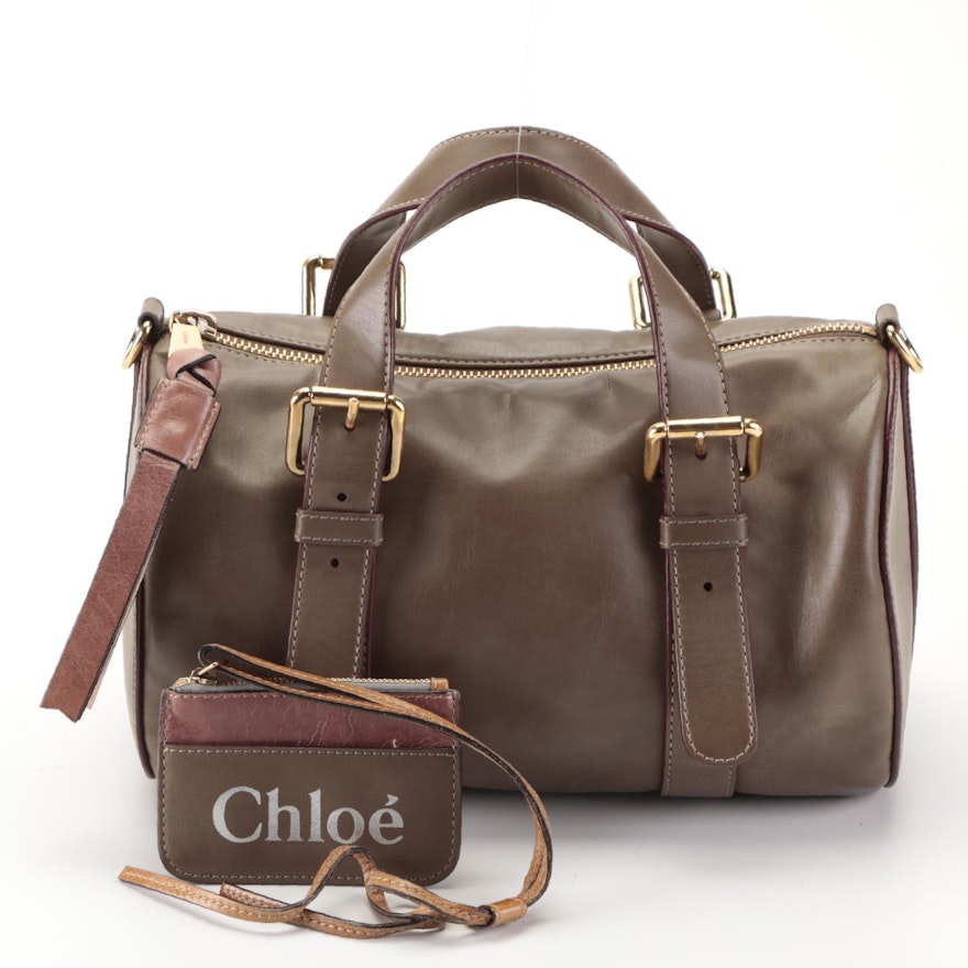Chloé Sam Bowling Bag in Dark Taupe Faux Leather with Detachable Strap