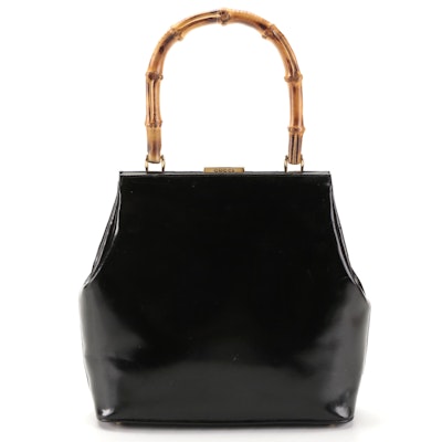Gucci Bamboo Top Handle Bag in Black Mastercalf Glazed Leather