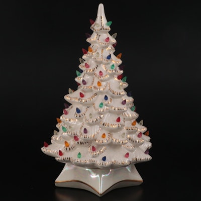 Hand-Painted Illuminated Ceramic Christmas Tree, Mid to Late 20th Century