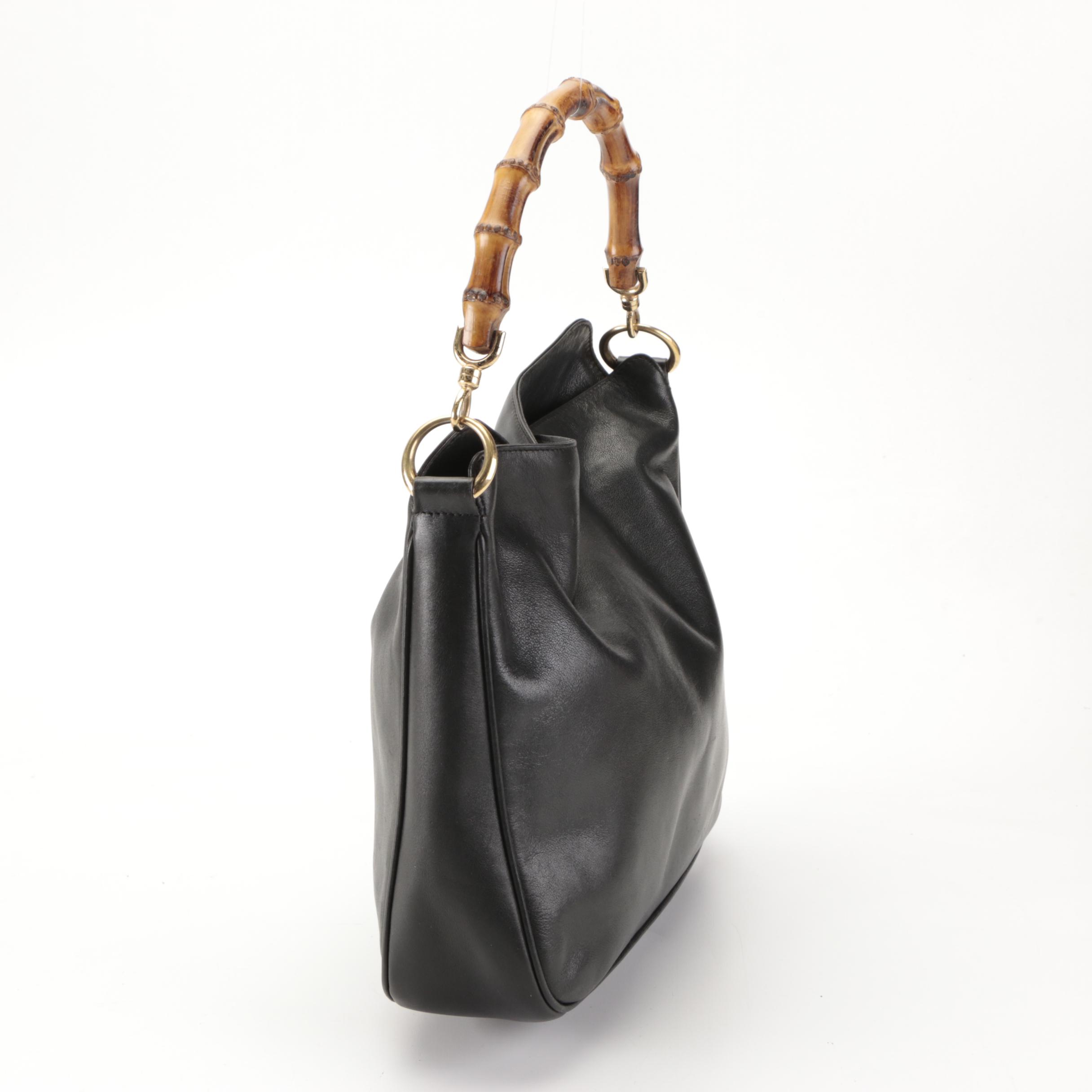 Gucci Bamboo Small Shoulder Bag in Black Calfskin Leather EBTH