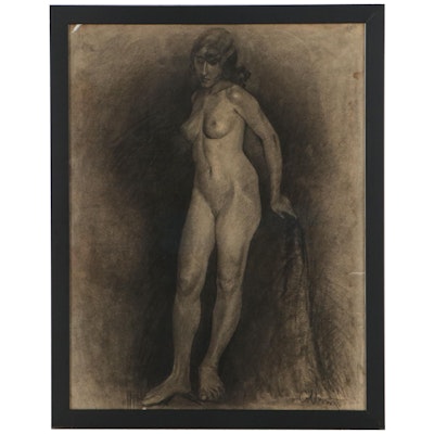 Elanor Colburn Charcoal Drawing of Standing Figure, Early 20th Century