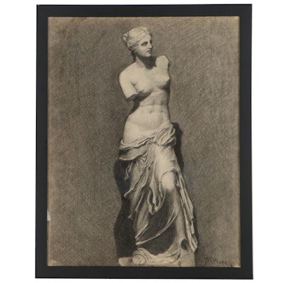 Elanor Colburn Charcoal Drawing of Venus de Milo, Early 20th Century
