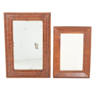 Pair of Rectangular Wood Wall Hanging Mirrors, Mid-20th Century