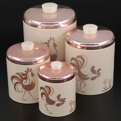 Ransburg Rooster Enameled Tin Graduated Kitchen Canister Set