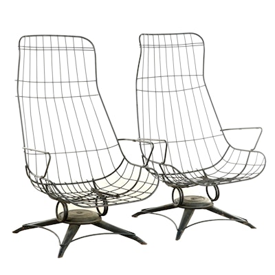 Pair of Modernist Wirework Swivel Rockers, Mid to Late 20th Century