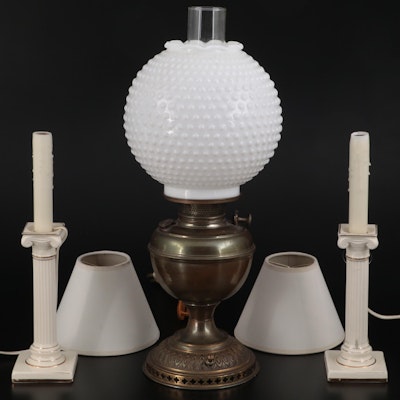 Bradley and Hubbard Milk Glass Converted Table Lamp with Other Table Lamps