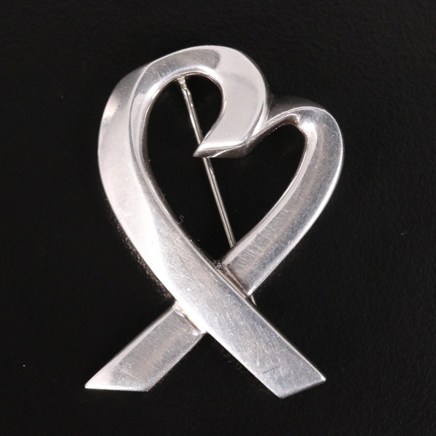 Paloma Picasso for Tiffany & Co. Sterling Heart Ribbon Brooch