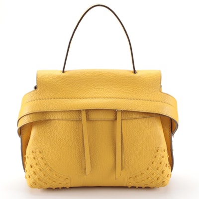 Tod's Small Wave Top Handle Bag in Yellow Grainy Calfskin Leather