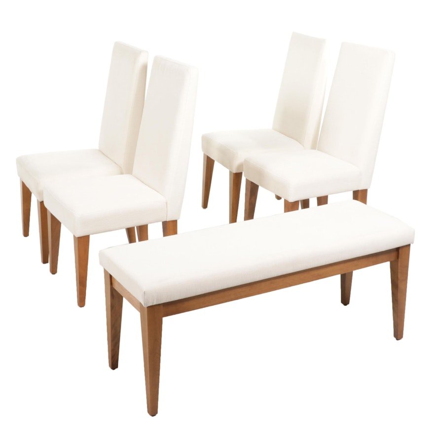 Four Canadel Upholstered Side Chairs and Matching Bench, 21st Century