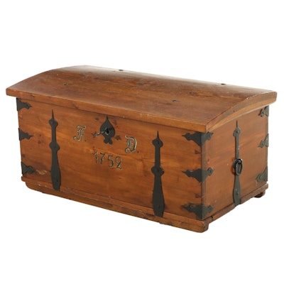 Colonial Style Pine Chest with Wrought Iron Hardware, Mid-20th Century