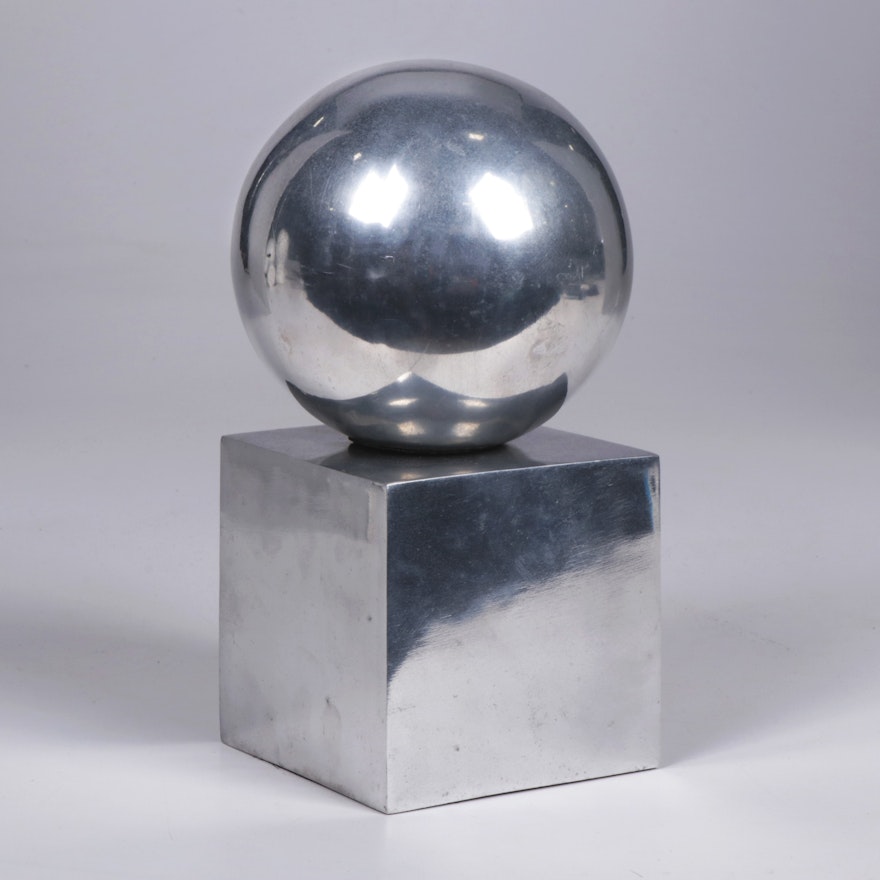 Sphere and Square Chrome Sculptures, Mid-20th Century