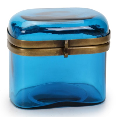 French Indigo Glass and Brass Curio Box