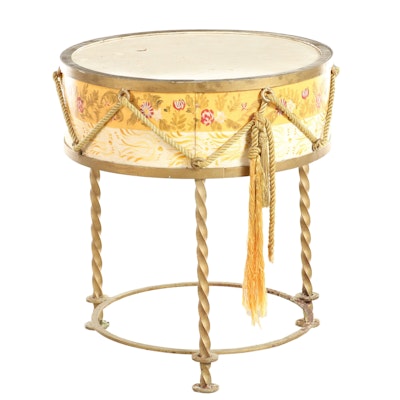 Painted and Parcel-Gilt Iron and Metal Drum-Form Side Table, 20th Century