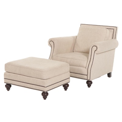 Bernhardt "Brae" Upholstered Lounge Chair and Ottoman with Nailhead Trim