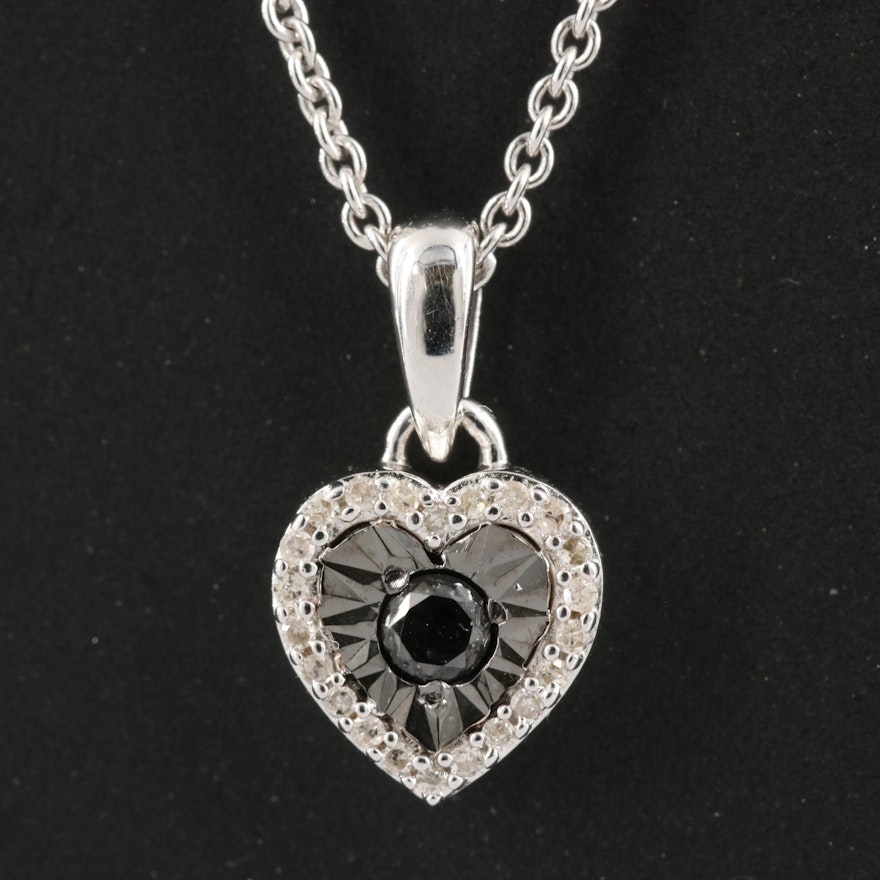 Sterling Diamond Heart Pendant Necklace