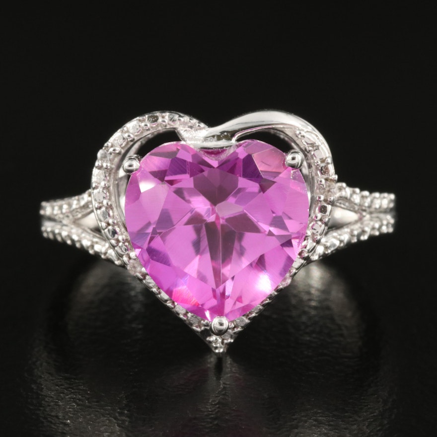 Sterling Pink Sapphire Heart Ring