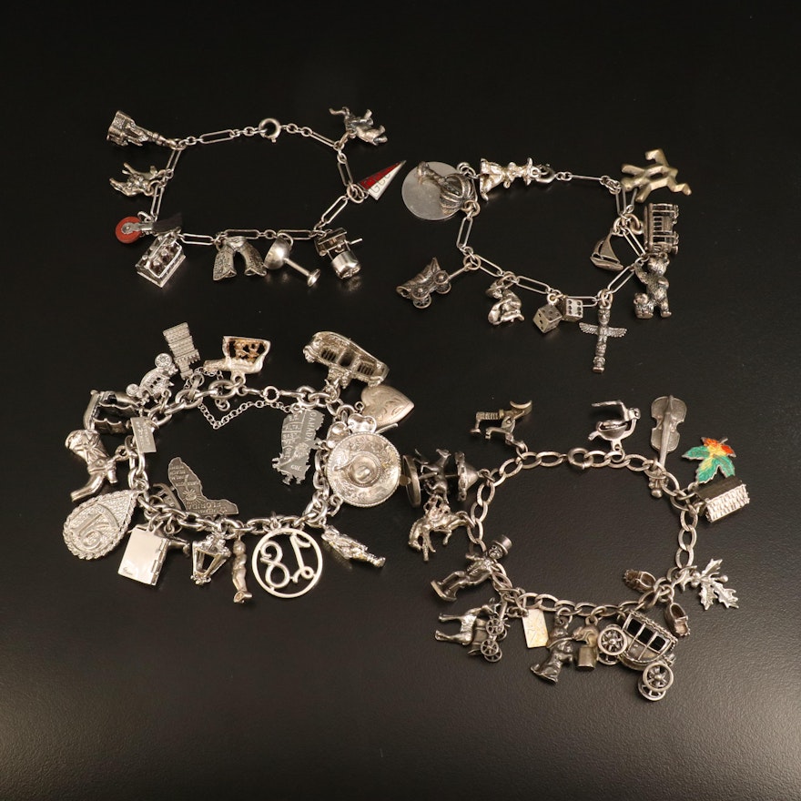 Vintage Charm Bracelets Featuring Bell Trading Post, Sterling and Articulated