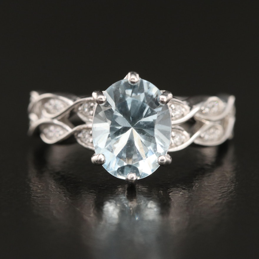 14K Aquamarine and Diamond Ring with Twisted Shoulders