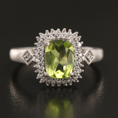 Sterling Peridot and Sapphire Halo Ring