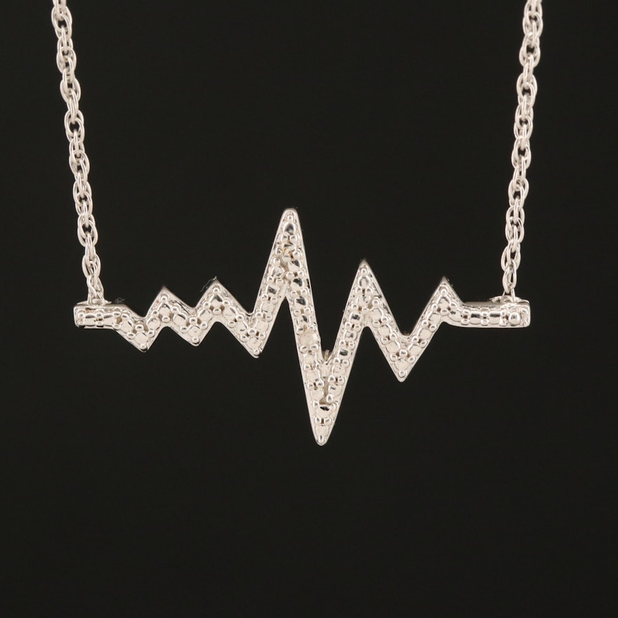 Sterling Diamond Heartbeat Necklace