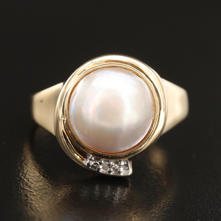 10K 10.00 MM Mabé Pearl and Diamond Ring