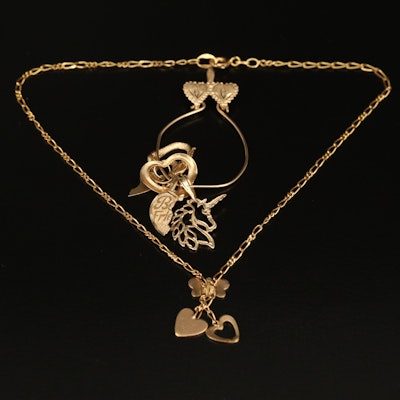 14K Butterfly and Heart Dangle Bracelet with a Charm Holder Pendant