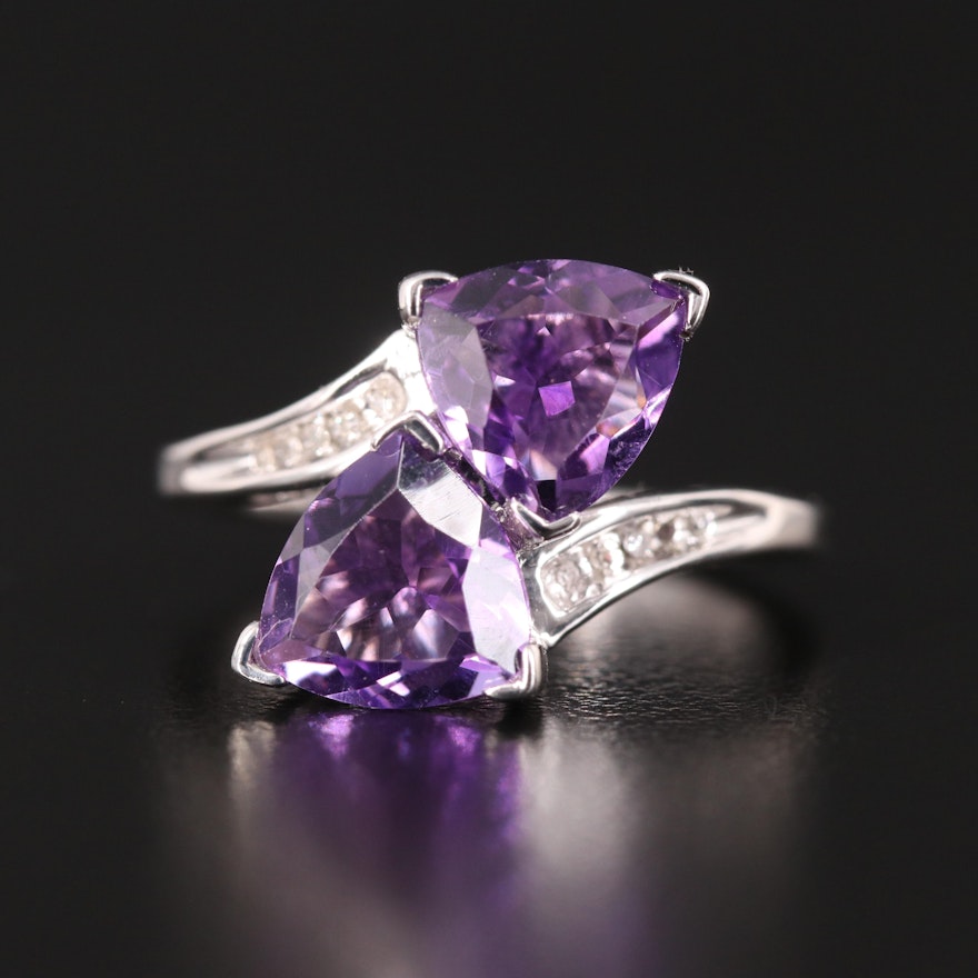 Sterling Amethyst and Diamond Bypass Ring