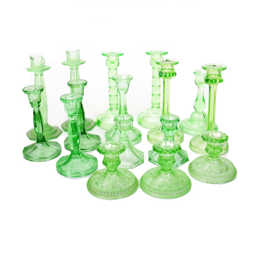 Uranium and Vaseline Glass Candlestick Collection