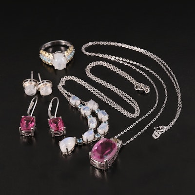 Sterling Moonstone, Topaz and Quartz Doublet Jewelry