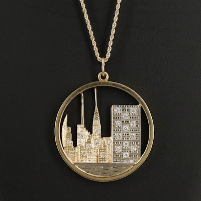 14K Two-Tone Gold 0.77 CTW Diamond New York City Skyline Pendant Necklace