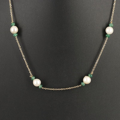 14K Emerald and Pearl Station Necklace