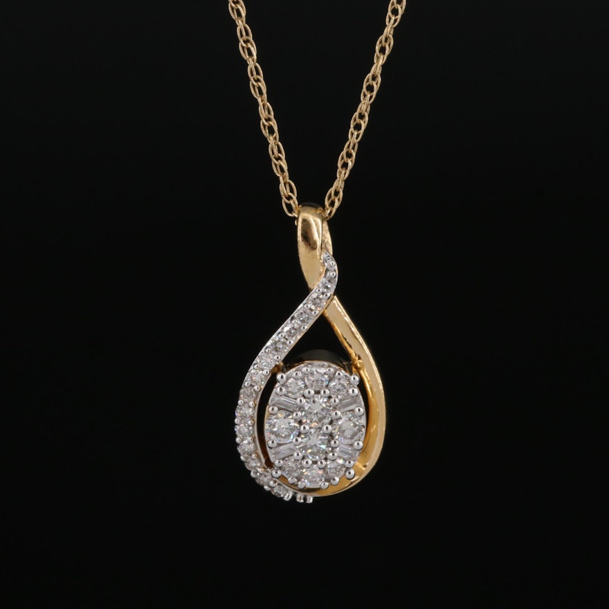 Sterling Diamond Cluster Pendant Necklace