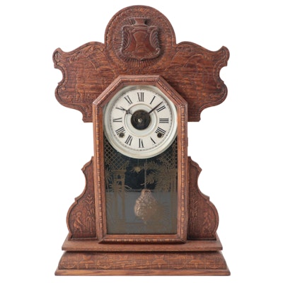William L. Gilbert Pressed Oak Gingerbread Clock, Late 19th/ Early 20th Century