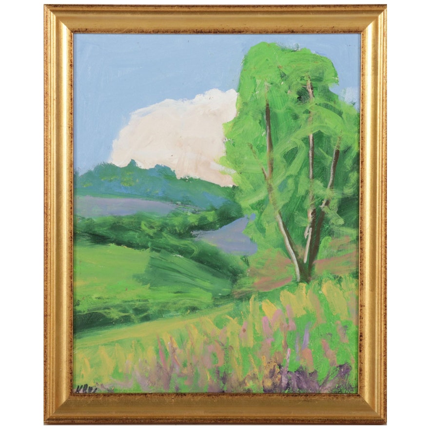Kenneth R. Burnside Landscape With Wildflowers Oil Painting, 21st Century