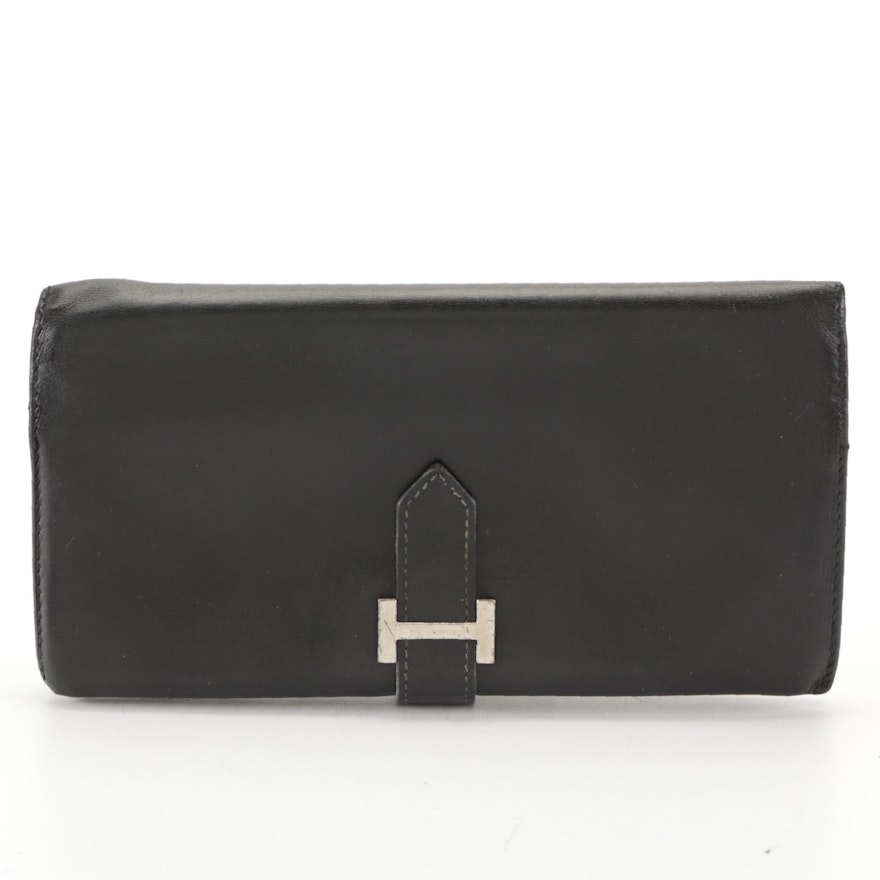 Hermès Classic Bearn Wallet in Black Calfskin Leather
