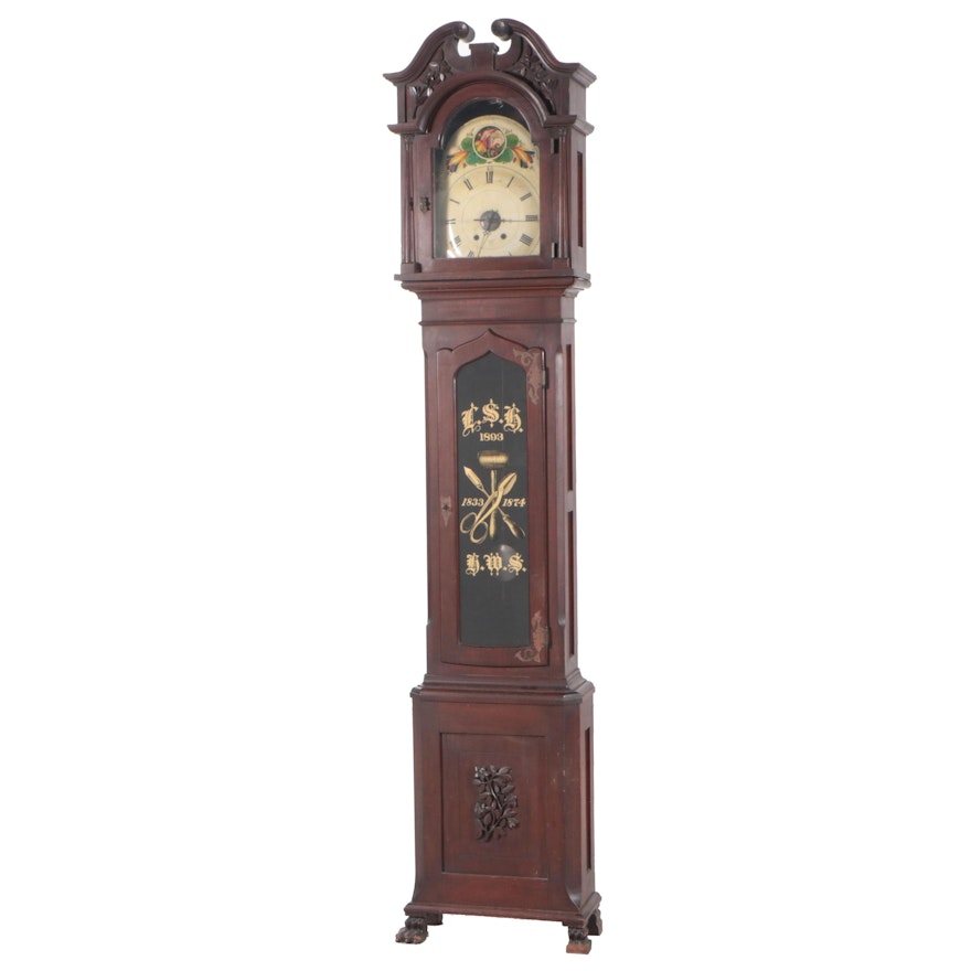Federal Cherry Grandfather Clock with Late Victorian Details, 19th Century