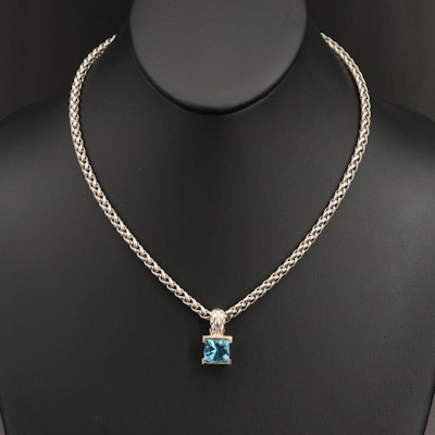Sterling Swiss Blue Topaz Pendant Necklace with 18K Accent