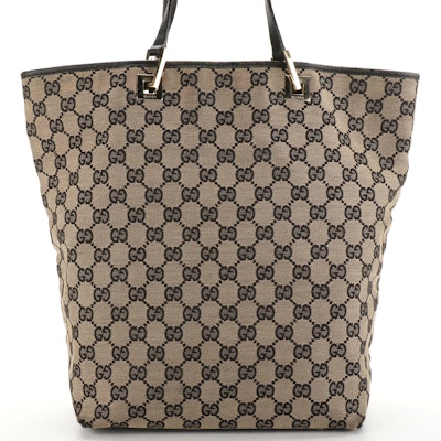Gucci Medium Shoulder Tote in GG Canvas and Black Leather