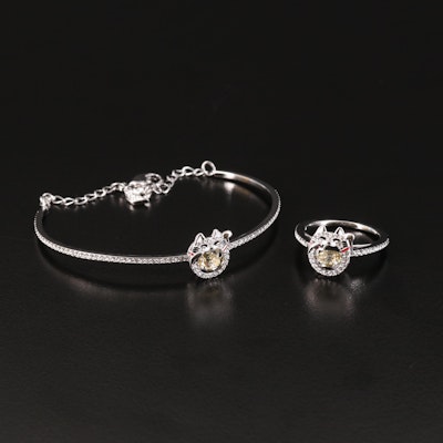 Swarovski Crystal Sparkling Dance Cat Bracelet and Ring