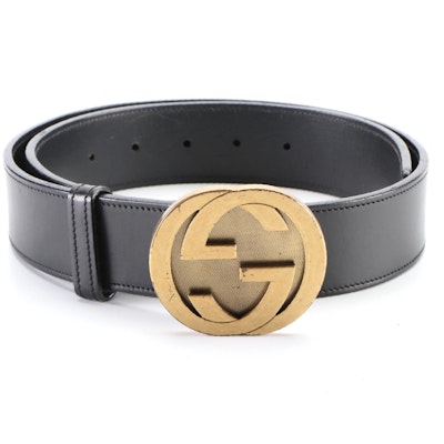 Gucci Signature Interlocking GG Belt in Smooth Black Leather