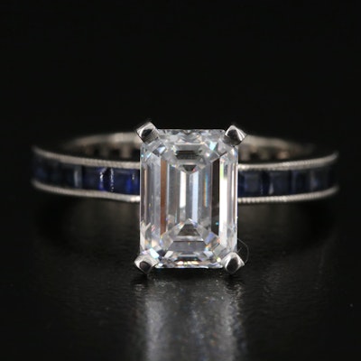 14K and Platinum 2.00 CT Lab Grown Diamond and Sapphire Ring with IGI Report
