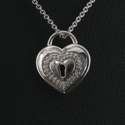Sterling Diamond Heart Locket Pendant Necklace