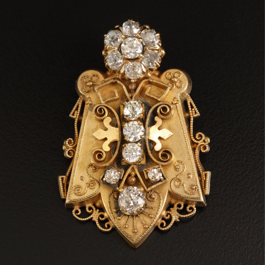 Victorian 3.25 CTW Diamond Brooch with Gold Accents
