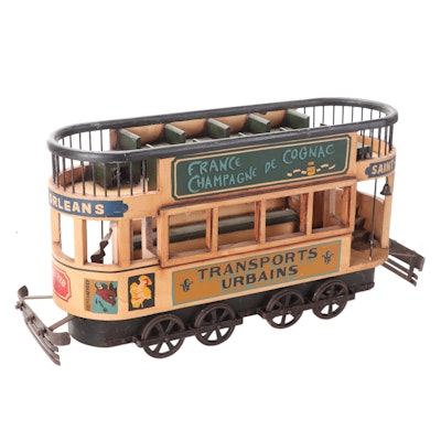 Painted Wood French Double Decker Trolley Car Model, Mid to Late 20th Century