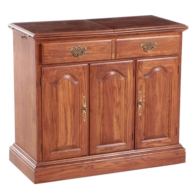 American Colonial Style Tell City Oak Bar Cabinet/Cart