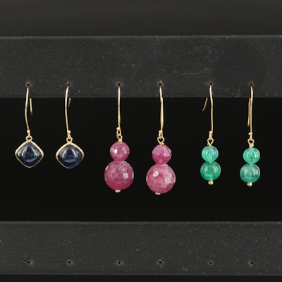 14K Earrings Including Ruby, Sapphire and Emerald