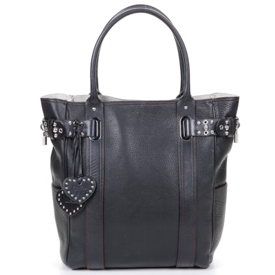 Luella Black Pebbled Leather Tote Bag With Riveted Belt Detail