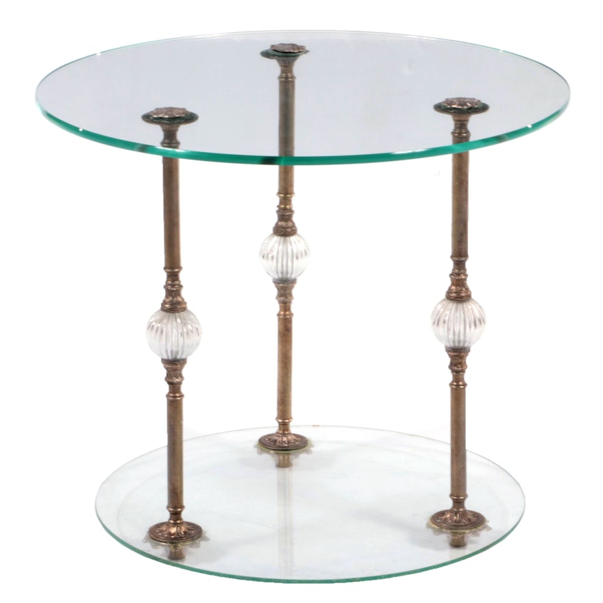 Hollywood Regency Glass and Cast Brass Two-Tier Side Table, Late 20th Century
