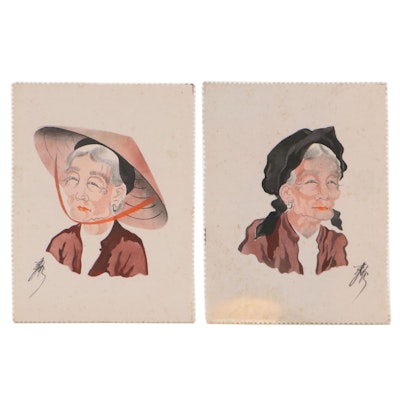 Chinese Embellished Screen Prints Portraits